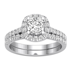 Bague de mariage de luxe pour femme en or massif 9K jaune et blanc, diamant de laboratoire taille coussin, 1,63 carats, clarté VS, couleur EF, IGI - Product Image 1