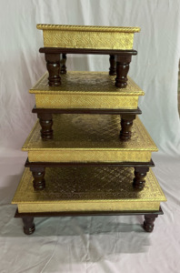 Handmade Handicraft Wooden Brass Fitted Inlay Bajot Chowki Set Of 4 For Pooja <b>Unit</b> Wedding Gift For Home Hotel And Pooja <b>Unit</b> - Product Image 5