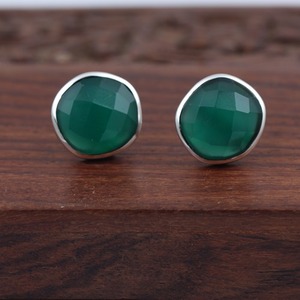 Handcrafted Trendy Green Onyx Organic Shape <b>Stud</b> <b>Earrings</b> in 925 Sterling <b>Silver</b> <b>For</b> Party And Everyday Wear - Product Image 2