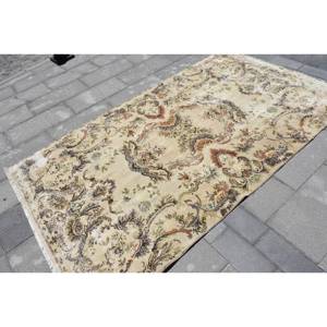 พรมขนสัตว์ตุรกีแบบทำด้วยมือสีเบจสีน้ำตาล4x8ฟุตคลาสสิกการออกแบบการเย็บปะติดปะต่อกันสำหรับห้องนั่งเล่นข้างเตียงหรือวัยรุ่น - Product Image 2