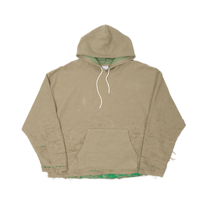 Sweat à capuche vintage en détresse respirant couleur unie 100% coton lourd français éponge avant Logo longue longueur pour l'hiver - Product Image 4