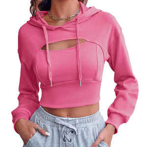 Custom Fashion Ladies Sexy Plain Gym Crop Top Long Sleeve Casual Women Hoodie Pullover Plus Size Women's Hoodies & Sweatshirts - Product Image 3
