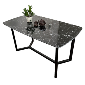 BA68129 Rectangular Dining <b>Table</b> 140x80cm <b>Wooden</b> Stone <b>Top</b> and Iron Leg Set Assembled Living Room Furniture - Product Image 2