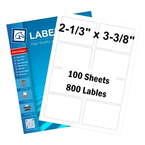 3.375" X 2.33" Laser Label Sheets Rectangle Barcode Sticker 8 Labels Per Sheet Label Sticker Sheets For Laser Inkjet Printer