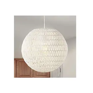 Middle Size Handicrafts Dome Bean Woven Rattan Farmhouse Design Warm White <b>LED</b> Pendant <b>Light</b> - Product Image 1