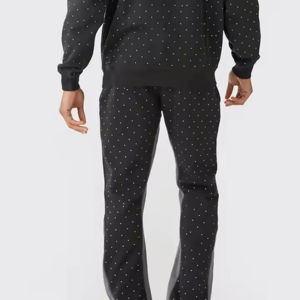 Fabricant de vêtements OEM, logo personnalisé, sweat-shirt à fermeture éclair avec strass et jogging, ensemble de survêtement 2 pièces pour hommes - Product Image 6