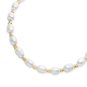 <b>Freshwater</b> <b>Pearl</b> and Textured Gold Bead <b>Bracelet</b> Elegant Handmade Turkish 925 Sterling Silver Jewelry - Product Image 3