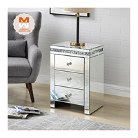 Table de chevet moderne à trois tiroirs avec miroir en verre diamant argenté pour chambre à coucher