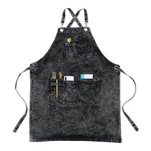 Delantal de peluquero de jeans azul personalizado de alta calidad, cintura de algodón de calidad, ropa de trabajo, correas de cuero de lona, pedido mínimo al por mayor - Product Image 1