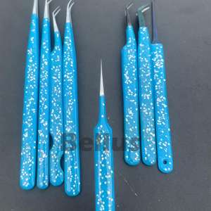 Glitter Blue Coating Stainless Steel <b>Eyelash</b> <b>Tweezers</b> Private Label Lash Tools Wholesale <b>Tweezers</b> for Women - Product Image 4