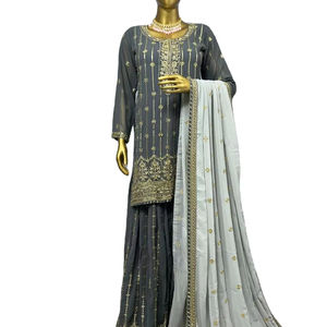 2025 último diseñador étnico pesado Georgette Kurti Plazzo conjunto celebrar la tradición con giro moderno traje de moda para adultos - Product Image 1