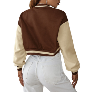 meroon womwns Fashionable Unisex Canvas Varsity Bomber Jacket with Stand Collar <b>Winter</b> Ready Front Logo - Product Image 2