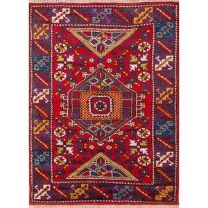 Tapis en laine noués à la main Nuray, géométriques, rouge et orange, pour la décoration de la maison, du salon et du couloir, rectangulaires, Pae-4503 - Product Image 1