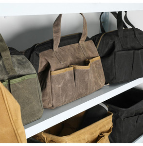 Oem/ODM công suất lớn tùy chỉnh sáp vải công cụ Tote 13 "kaki rộng miệng tổ chức với dây kéo bằng đồng & 10 túi - Product Image 6