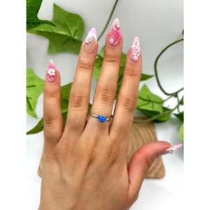 Navajo Handmade Opal & Rhodium-Plated Sterling <b>Silver</b> <b>Statement</b> <b>Ring</b> Geometric Design Romantic Style Size 6.25 for Everyday Wear - Product Image 4