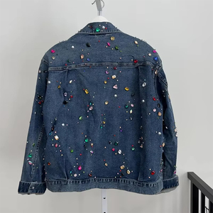 Vestes en jean pour hommes les plus vendues, jeans en denim, vestes en jean personnalisées d'hiver avec strass, services OEM, MOQ faible - Product Image 2