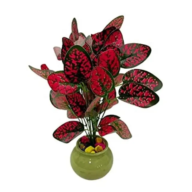 Red Croton Plants Wood Grain Artificial silk Leaf Taro for Home Decoration Office Decoration Ornamental Plant for Living Room