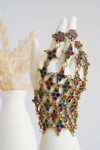 Collier ras du cou afghan Kuchi ultra long et exquis avec des pierres de formes colorées vibrantes, filigranes argentées artisanales complexes - Product Image 5