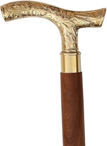 Left-Handed Wooden Folding Cane <b>Walking</b> <b>Sticks</b> Brass Grip Novelty Gifts for New Year Valentine's Day Father's Day Thanksgiving - Product Image 6