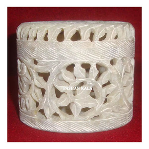 Luxueux article en stéatite fabriqué à la main de haute qualité pierre stéatite naturelle sculpture boîte à bijoux ronde pour le but de cadeaux de mariage - Product Image 1