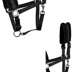 Top Notch acolchado Horse Headcollar Soft Black Artificial Fur Horse Tack Nylon Breakaway Halters Cuerda de cuero Caballo superior - Product Image 6