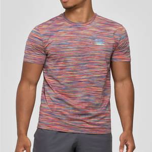 เสื้อยืดออกกำลังกายกีฬาของผู้ชาย2023แห้งเร็วระบายอากาศได้ดีผ้าโพลีเอสเตอร์สแปนเด็กซ์ลายทึบตกแต่งสะท้อนแสง - Product Image 5