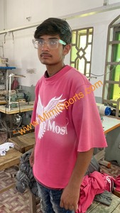 เสื้อยืดผ้าฝ้ายเทอร์รี่ทำจากผ้าฝ้าย100% สั่งทำราคาถูกลดกรดไหล่ซีดจางลงแดดพิมพ์ลายชายเสื้อสีชมพู - Product Image 3