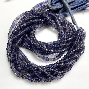 Perles en forme de rondelle à facettes en iolite naturelle en gros 3.5-4MM perles de pierres précieuses bleues pour la fabrication de bijoux - Product Image 1