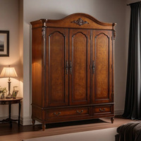 Style américain rétro classique de luxe traditionnel, armoire à 2 tiroirs et 3 portes en bois de mahogany massif brun foncé, écologique, durable, pour chambre à coucher