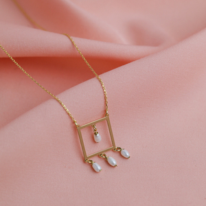 Trendy Engagement Wedding Plain Square <b>Pearl</b> Design Turkish Handmade 925 Sterling Silver <b>Charm</b> Necklace - Product Image 2