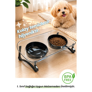 Dual 15 Inclined Elevated Pet <b>Slow</b> <b>Feeder</b> Cat and Dog Food and Water Bowl Oval Shape Plastic Portable Indoor Outdoor Use - Product Image 5