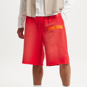 Haute qualité 100% coton respirant homme survêtement personnalisé sérigraphié logo lourd respirant couleur unie shorts pour hommes - Product Image 4