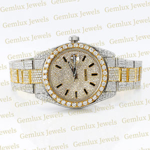 Probador de diamantes Pass de alta calidad Fecha automática D VVS Totalmente helado Moissanite Diamond 14K Chapado en oro Reloj de hip hop de dos tonos - Product Image 5