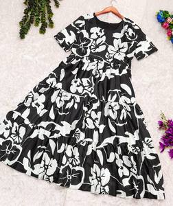 ชุดเดรสแบบชิ้นเดียวแขนยาวพิมพ์ลายดอกไม้สำหรับผู้หญิงชุดเดรสผ้าไหมสำหรับงานแต่งงานงานปาร์ตี้สไตล์อินเดียสำหรับผู้ใหญ่ - Product Image 5