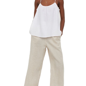 Pantalon décontracté personnalisé à taille haute et jambe droite Logo tissé Logo ample à jambe large en coton et lin imprimé Taille XL pour une utilisation au bureau - Product Image 4