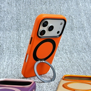 Coque antichoc en cuir PU violet avec anneau de support métallique pour appareil photo pour iPhone 15 16 17 18 Pro Max (vente en gros) - Product Image 6