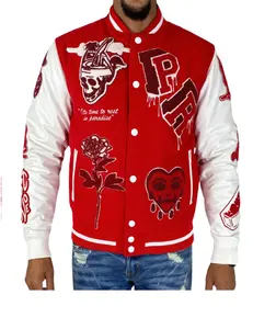 Custom Baseball Jacket Patch Leather PU Sleeve Wool Coat High Street Oversize Loose Men Varsity Jacket