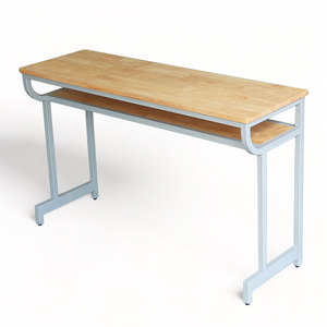 PSD036 School Furniture Natural Wood Double <b>Study</b> <b>Desk</b> with Iron Frame - Product Image 1