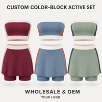 Set Baju Olahraga Wanita Custom Warna-Warni, Atasan Tube Top, Rok Pendek, Bahan Stretch, Pakaian Fitness, Yoga, Tenis, Buatan Cina, Pengiriman 7 Hari