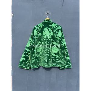 Olive Green Embroidery Coat Handmade <b>Velvet</b> Suzani <b>Jacket</b> With Inside Cotton Lining Boho <b>Women's</b> Party Wear <b>Jacket</b> Coat - Product Image 5