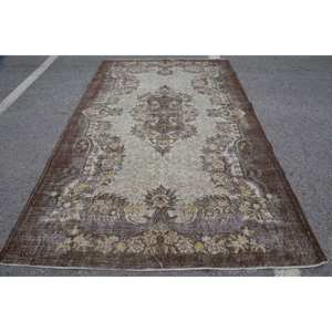 Classic Brown Beige Floral Vintage Turkish <b>Rug</b> Handmade 6 X 9.8ft Wool Patchwork Rectangle Design Latex for <b>Bedroom</b> Hallway - Product Image 1