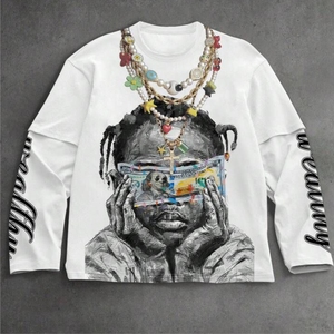 Camiseta Corta de Manga Corta con Estampado de Letras DTG Personalizado, Estilo Hip Hop, Hombros Caídos, Doble Capa, Corte Cuadrado, para Hombre, 100% Algodón - Product Image 3