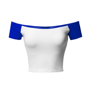 Tops de entrenamiento cortos de manga corta para mujer de Color rojo afilado para mujer, Top informal de algodón transpirable y confiable con cuello ancho - Product Image 3