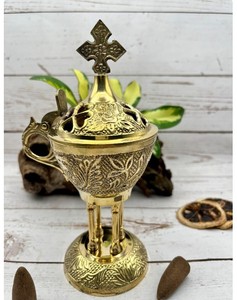Brûleur d'encens d'été en laiton Croix Décoration religieuse Encensoir pour l'église Autel Prière Rituels spirituels Décoration de la maison Temple Utilisation - Product Image 5