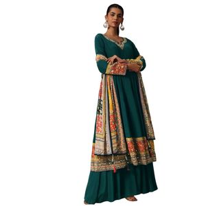 Dupatta Ensemble Kurta Palazzo Brodé Sarcelle avec Miroir Travail Vente en Gros Vêtements Ethniques pour Femmes OEM Usine Fournisseur en Vrac Costume Personnalisé - Product Image 1