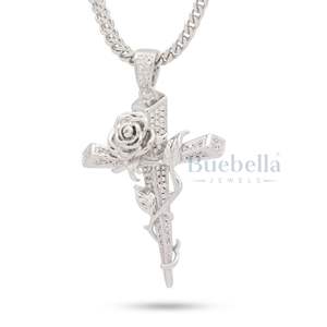 Luxe Hommes Rappeur Style Diamant Bling Nom Personnalisé Glacé Rose Épine Croix Pendentif Collier Cubain Moissanite Pendentifs Charmes - Product Image 4