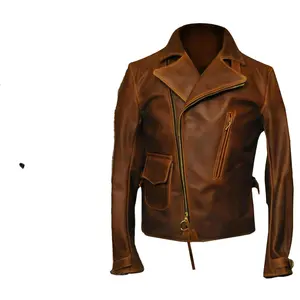 Veste de moto en cuir de mouton marron pour hommes, de haute qualité