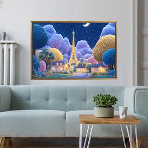 Art mural sur toile Paris Dreamscape : Affiche de la Tour Eiffel de nuit, 1P : encadrée de doré - Product Image 1