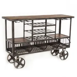 Hot <b>Sale</b> Industrial Powder Coat Iron Wood <b>Trolley</b> Cart Living Room Warehouse Kitchen Bar Restaurant Dining Hotel - Product Image 2