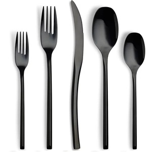 Ensemble de couverts modernes faits à la main, couteau fourchette cuillère poli miroir en acier inoxydable noir mat avec design élégant - Product Image 1